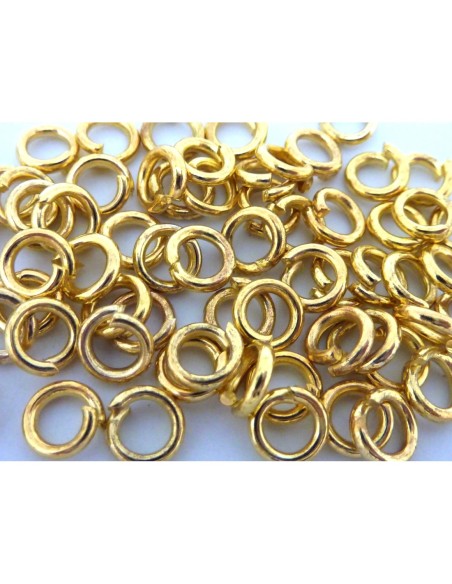 R-15g - env. 170 anneaux de jonction 6mm x 1mm épais résistant en métal doré