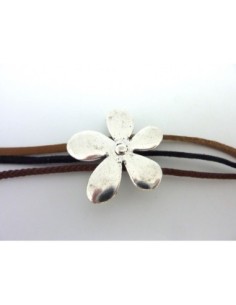 grande perle 3 trous  passant fleur en métal argenté pour cordon 3mm