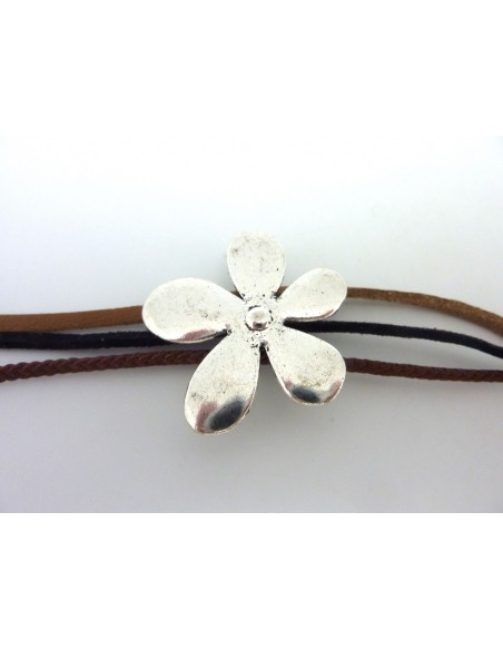 grande perle 3 trous  passant fleur en métal argenté pour cordon 3mm grande perle 3 trous  passant fleur en métal argenté pour cordon 3mm