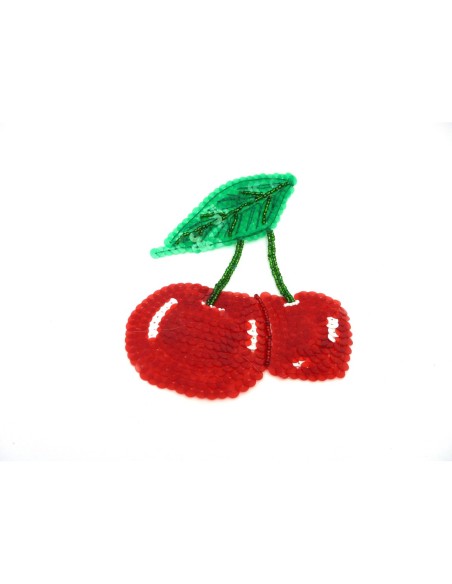 Cerise thermocollant grand format 14cm en sequin et rocaille