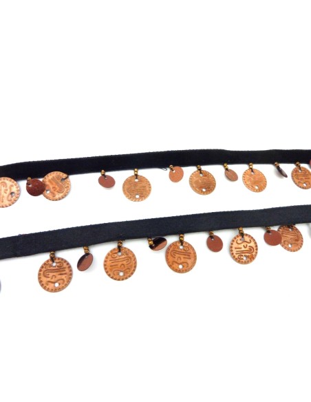 R-1m Ruban velours noir orné de sequin et breloques de couleur cuivre