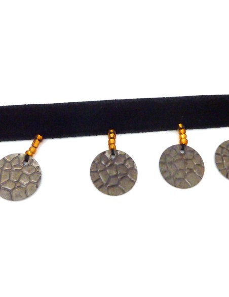 Ruban galon velours avec sequin pampille de couleur noir et gris