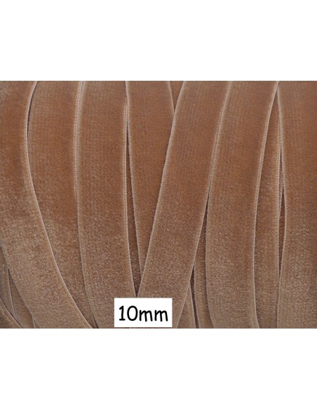 Galon élastique touché velours marron clair 10mm Galon élastique touché velours marron clair 10mm