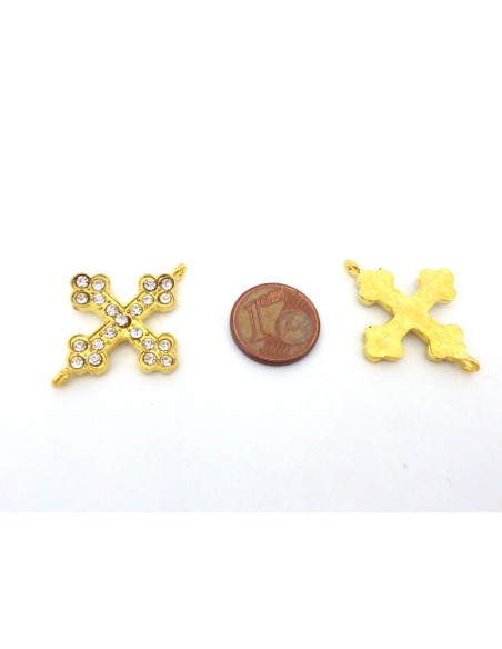 Perle connecteur croix en métal doré