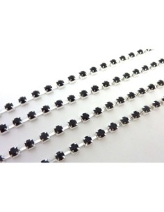 25cm de chaînette strass noir 3,3mm et métal argenté 2