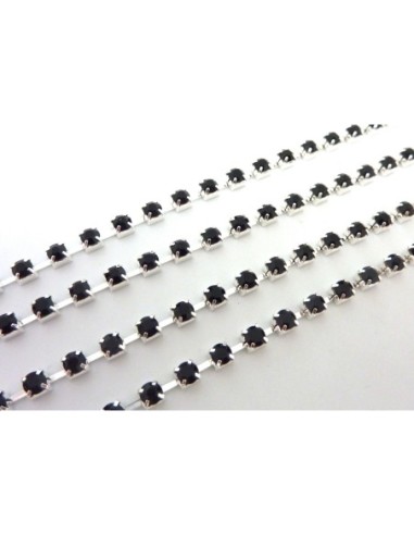 25cm de chaînette strass noir 3,3mm et métal...