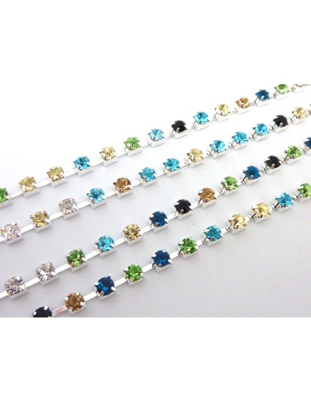 Chainette strass multicolore en métal argenté