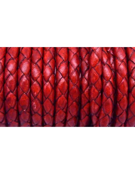 R-20cm de Cordon cuir rond tressé 5mm de couleur rouge CUIR VERITABLE EUROPE