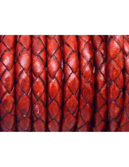 R-20cm de Cordon cuir rond tressé 5mm de couleur rouge CUIR VERITABLE EUROPE
