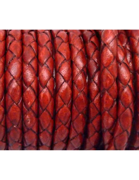 R-20cm de Cordon cuir rond tressé 5mm de couleur rouge CUIR VERITABLE EUROPE