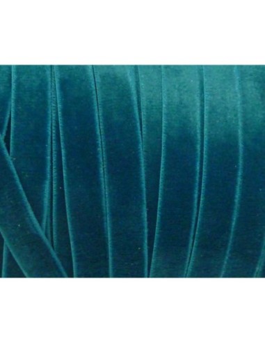 1m Ruban velours élastique plat largeur 10mm bleu vert canard