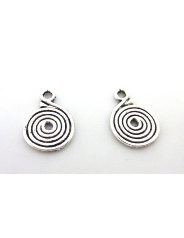 Breloque ronde spirale argenté en métal