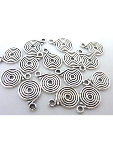 Breloque disque spirale argenté en métal