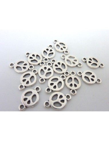 10 Perles connecteur Peace 15,2mm en métal argenté