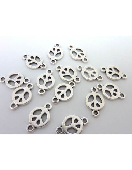 10 Perles connecteur Peace 15,2mm en métal argenté