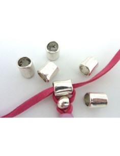 3 perles passant tube 14mm en métal argenté lisse