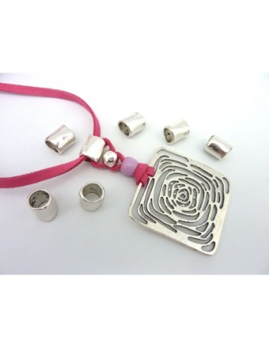 3 perles passant tube 14mm en métal argenté lisse