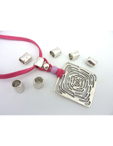 3 perles passant tube 14mm en métal argenté lisse