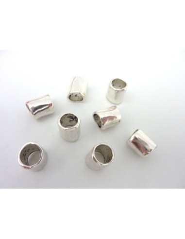 3 perles passant tube 14mm en métal argenté lisse