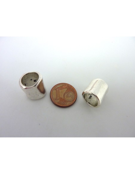 3 perles passant tube 14mm en métal argenté lisse
