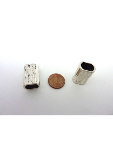 Perle passant tube 21,7mm en métal argenté martelé