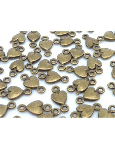 Perle coeur connecteur en métal de couleur bronze