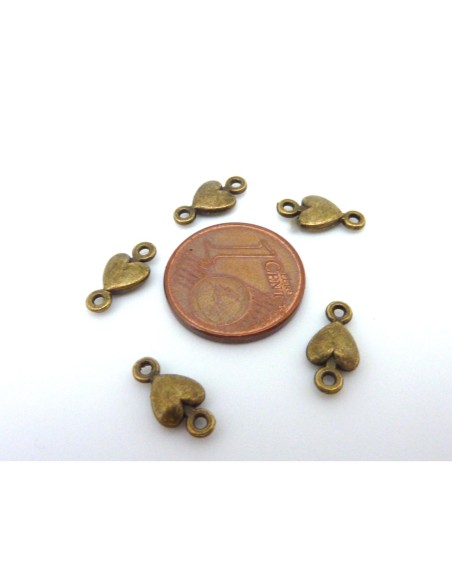 Perle coeur connecteur en métal de couleur bronze