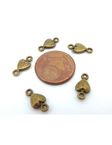 Perle coeur connecteur en métal de couleur bronze