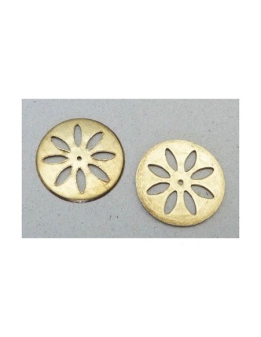 Pendentif, estampe, rond fleur, rosace Vintage Années 60 en laiton