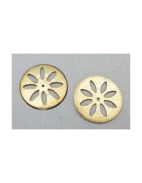 Pendentif, estampe, rond fleur, rosace Vintage Années 60 en laiton