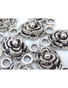 10 Perles connecteur rose 9,4mm en métal argenté 2