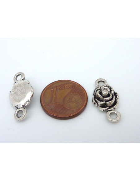 10 Perles connecteur rose 9,4mm en métal argenté