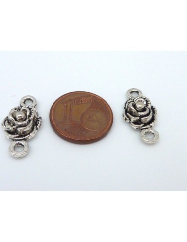 10 Perles connecteur rose 9,4mm en métal argenté