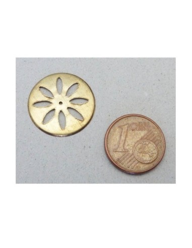 Pendentif, estampe, rond fleur, rosace Vintage Années 60 en laiton