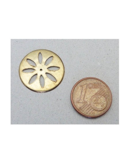 Pendentif, estampe, rond fleur, rosace Vintage Années 60 en laiton