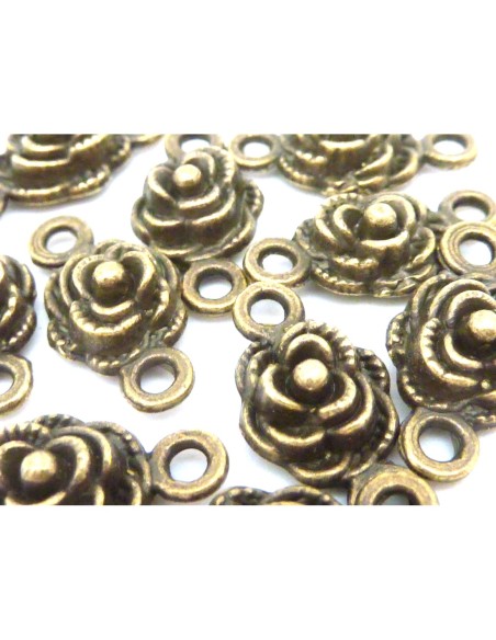 R-3 Perles connecteur rose 9,4mm en métal de couleur bronze