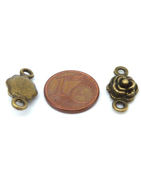 R-3 Perles connecteur rose 9,4mm en métal de couleur bronze