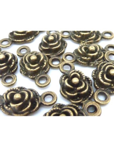 R-10 Perles connecteur rose 9,4mm en métal de couleur bronze