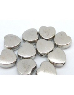 perle coeur en métal argenté