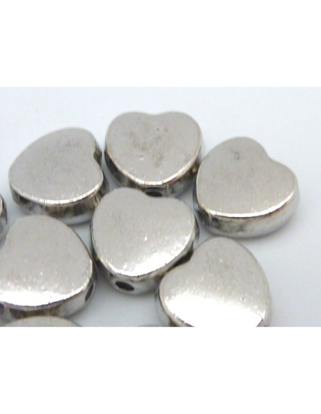 perle coeur en métal argenté