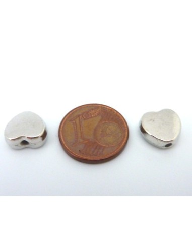 perle coeur en métal argenté