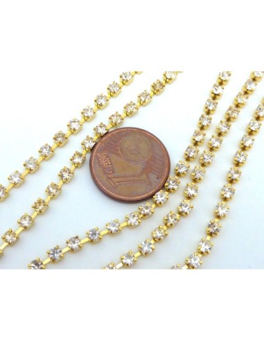 Chaine strass fine en métal doré