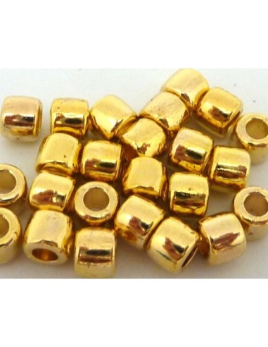 30 Perles tube arrondi lisse 5mm en métal doré , trou