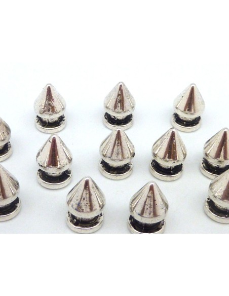 3 perles connecteur pointe, spike 12mm en métal argenté - Punk
