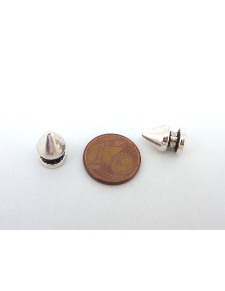 3 perles connecteur pointe, spike 12mm en métal argenté - Punk