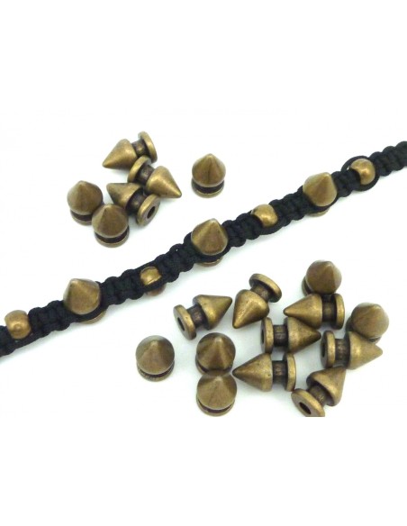 3 perles connecteur pointe, spike 12mm en métal argenté - Punk