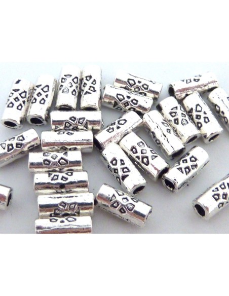 perle tube en metal argente fine 7mm