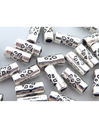 perle tube en metal argente fine 7mm
