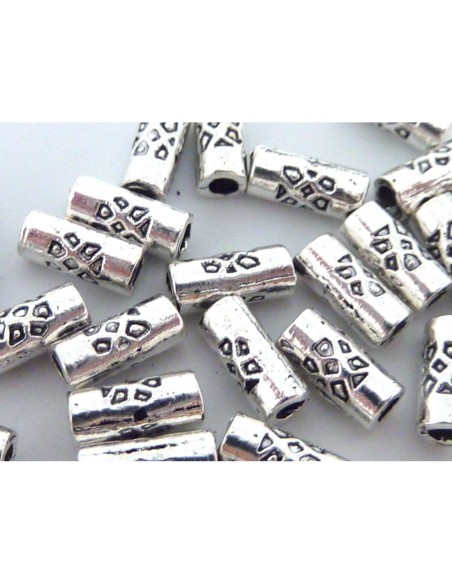 perle tube en metal argente fine 7mm