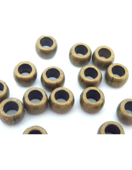perle bronze ronde à gros trou en métal lisse
